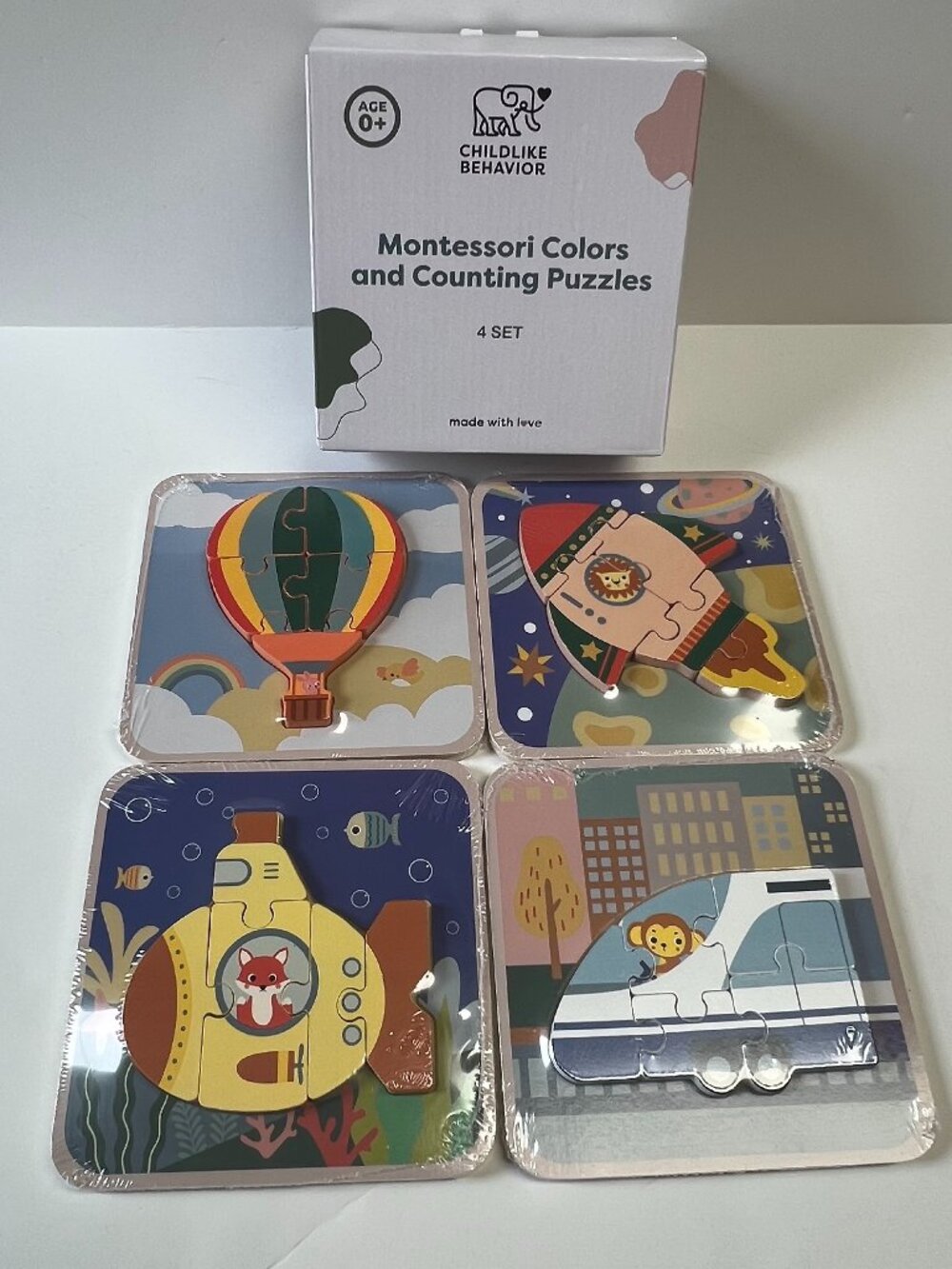 Montessori Wooden Toddler Puzzle Set Educational Toys for Ages 1-3 (4 Pack) new